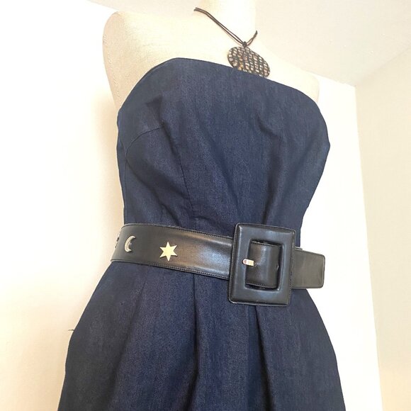 Express Blue Jean Strapless Midi Dress - Picture 3 of 7